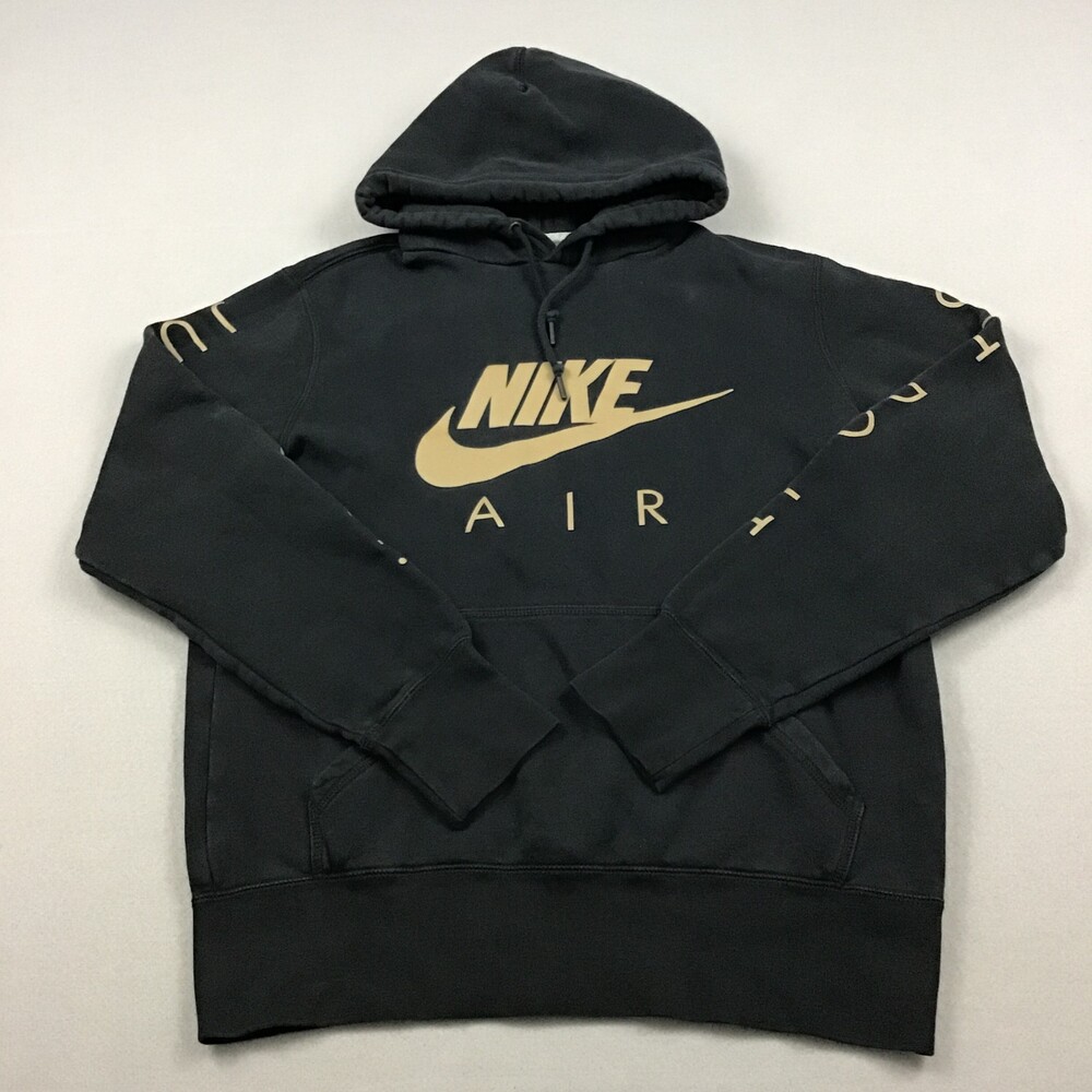 Nike Air Hoodie Men Medium Black Solid Sweatshirt Pullover Spell Out Basketball